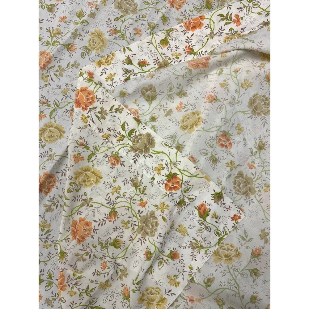 Vintage 70s JCPenney Juliet Floral Cottagecore Retro Queen Percale Flat Sheet